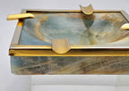Vintage Blue Banded Calcite "Onyx" and Brass Ashtray
