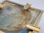 Vintage Blue Banded Calcite "Onyx" and Brass Ashtray
