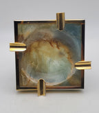 Vintage Blue Banded Calcite "Onyx" and Brass Ashtray