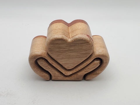 Vintage Handmade Wooden Heart Puzzle Box with Drawer