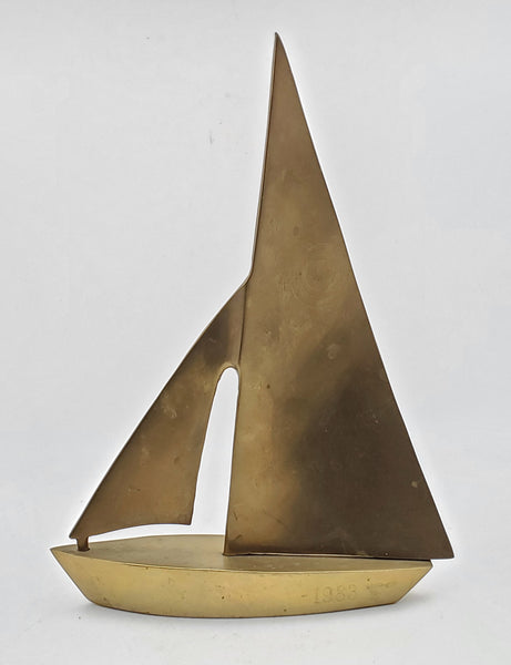 Vintage Brass Sailboat WJARTV Channel 10 Decorative Piece