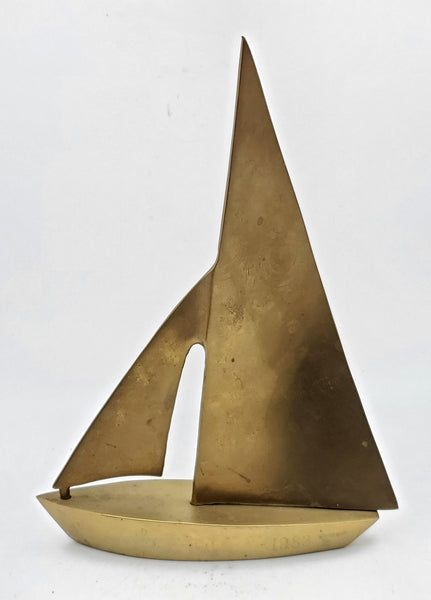 Vintage Brass Sailboat WJARTV Channel 10 Decorative Piece