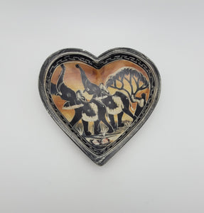 Hand Carved Hand Painted Stone Elephant Heart Shaped Bowl