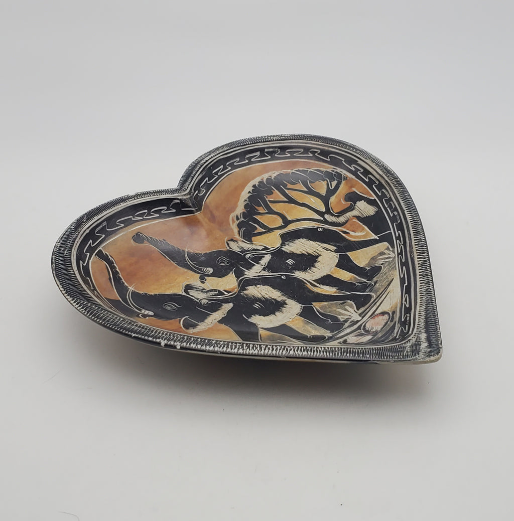 Hand Carved Hand Painted Stone Elephant Heart Shaped Bowl
