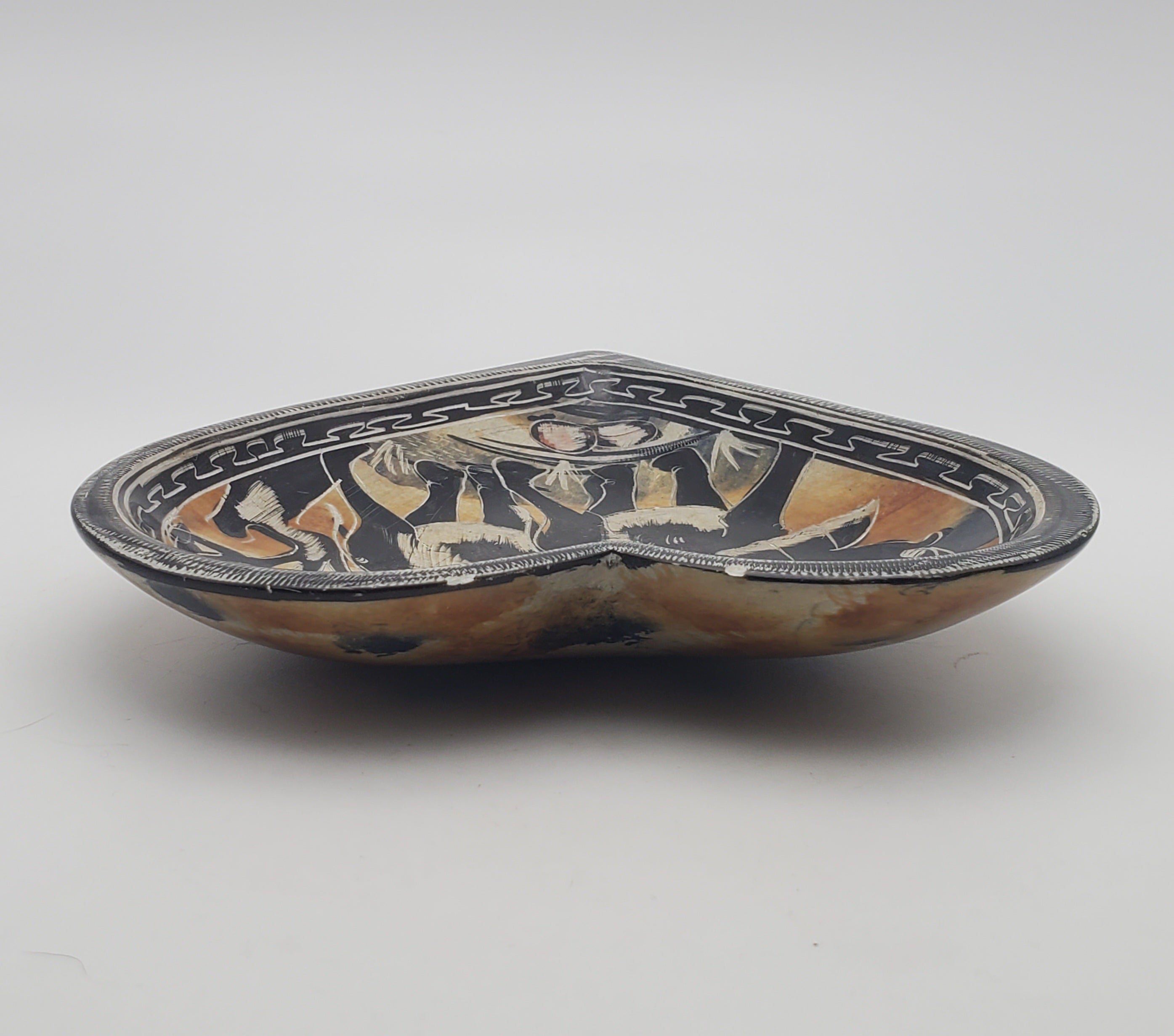 Hand Carved Hand Painted Stone Elephant Heart Shaped Bowl