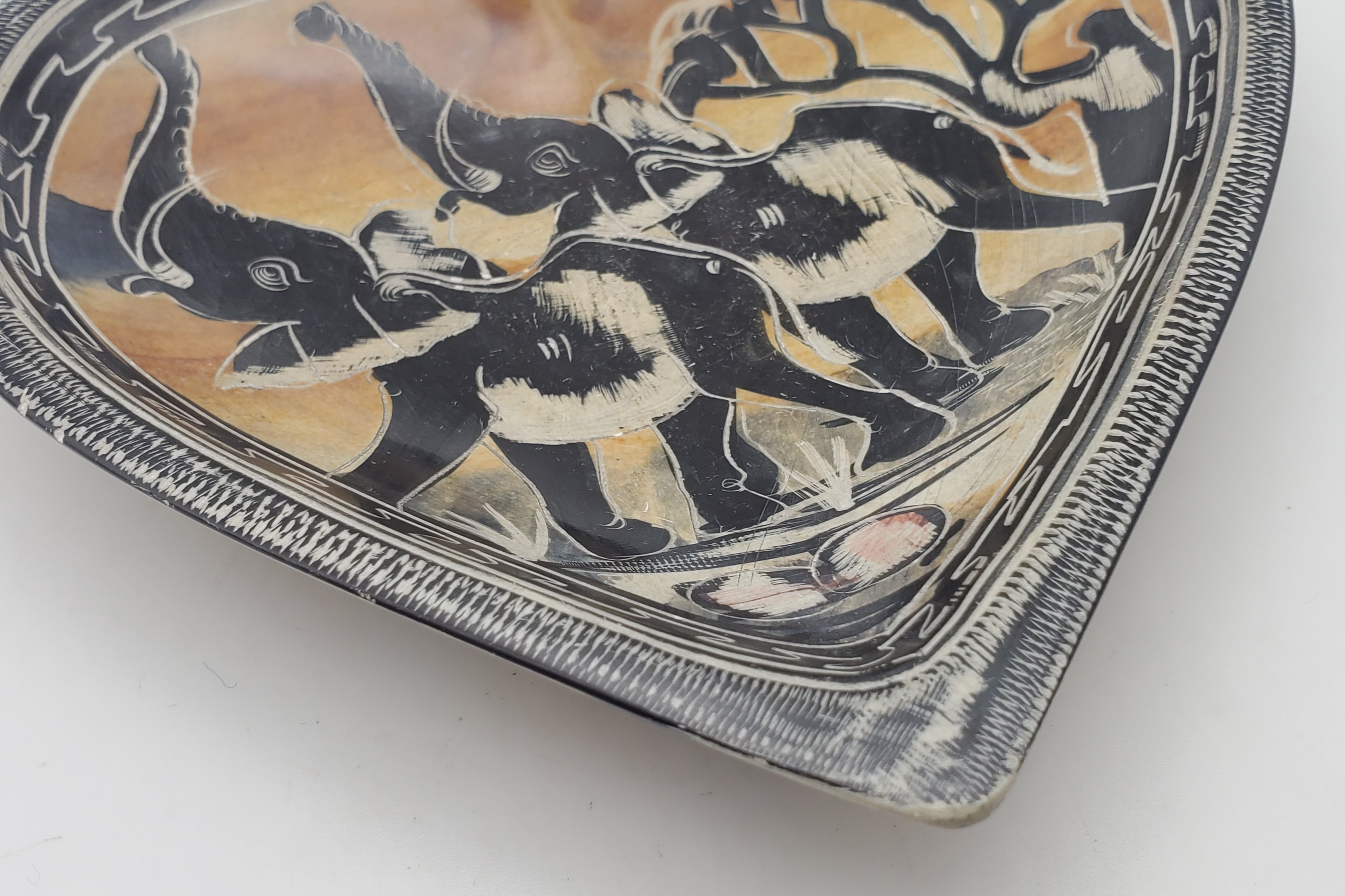 Hand Carved Hand Painted Stone Elephant Heart Shaped Bowl