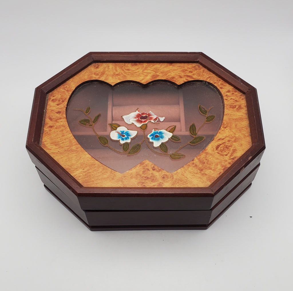 Vintage Wood and Glass Octagonal Jewelry Box