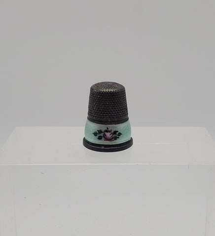Vintage Silver Thimble with Painted Floral Enamel