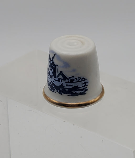 Vintage Ceramic Thimble with Windmill Scene