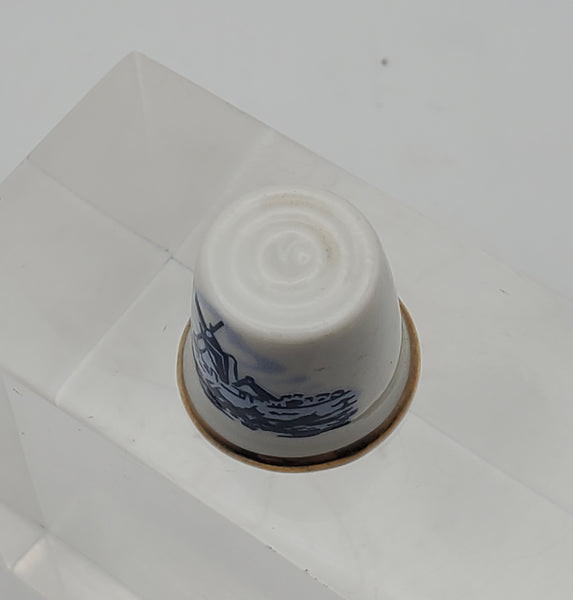 Vintage Ceramic Thimble with Windmill Scene