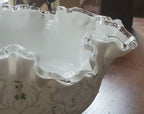 Fenton - Vintage Nancy Long Hand Painted Milk Glass Ruffled Bowl