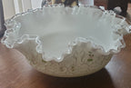 Fenton - Vintage Nancy Long Hand Painted Milk Glass Ruffled Bowl