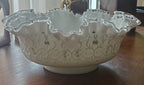 Fenton - Vintage Nancy Long Hand Painted Milk Glass Ruffled Bowl