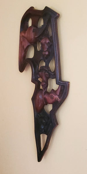 Vintage Hand Carved Africa's Animals Plaque