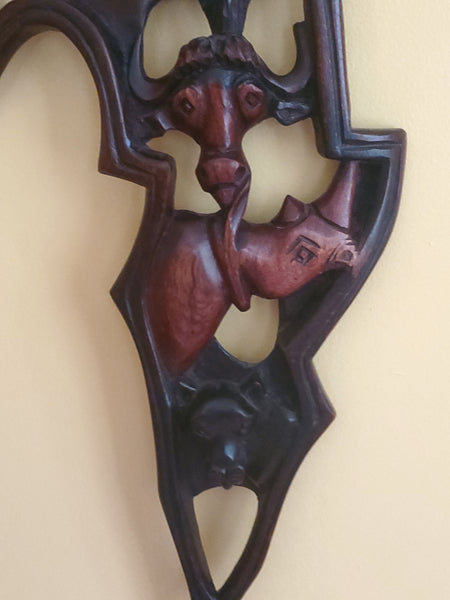 Vintage Hand Carved Africa's Animals Plaque