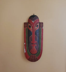 Vintage Balinese Polychromatic Handmade Plaster Mask Wall Hanging
