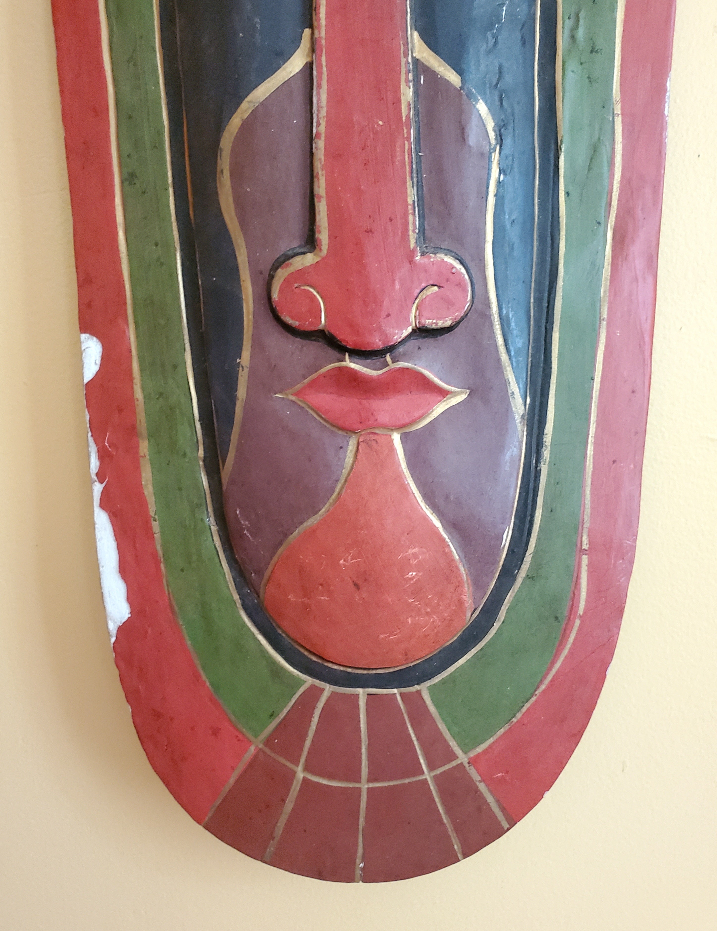 Vintage Balinese Polychromatic Handmade Plaster Mask Wall Hanging