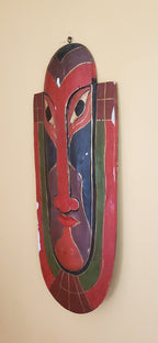 Vintage Balinese Polychromatic Handmade Plaster Mask Wall Hanging