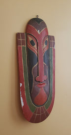Vintage Balinese Polychromatic Handmade Plaster Mask Wall Hanging