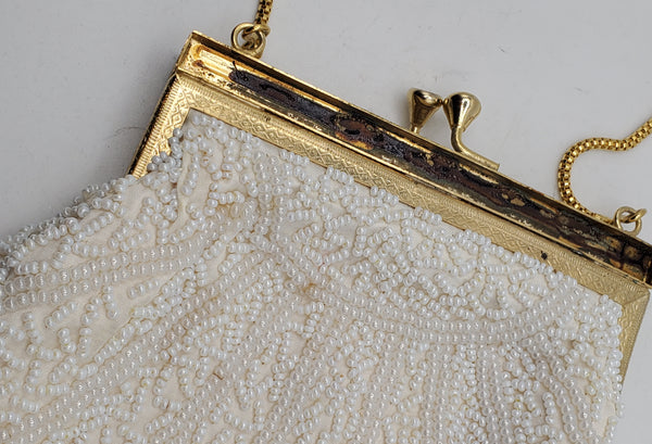 Vintage Handmade Pearlescent Beaded Handbag