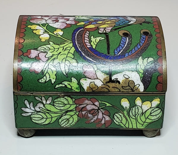 Vintage Peacock Cloisonne Hinged Jewelry Box