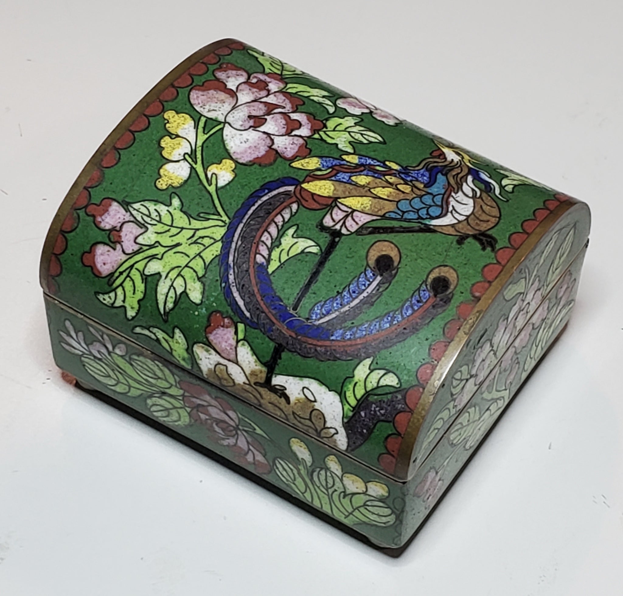 Vintage Peacock Cloisonne Hinged Jewelry Box