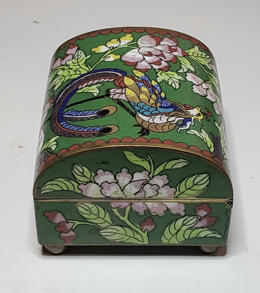 Vintage Peacock Cloisonne Hinged Jewelry Box