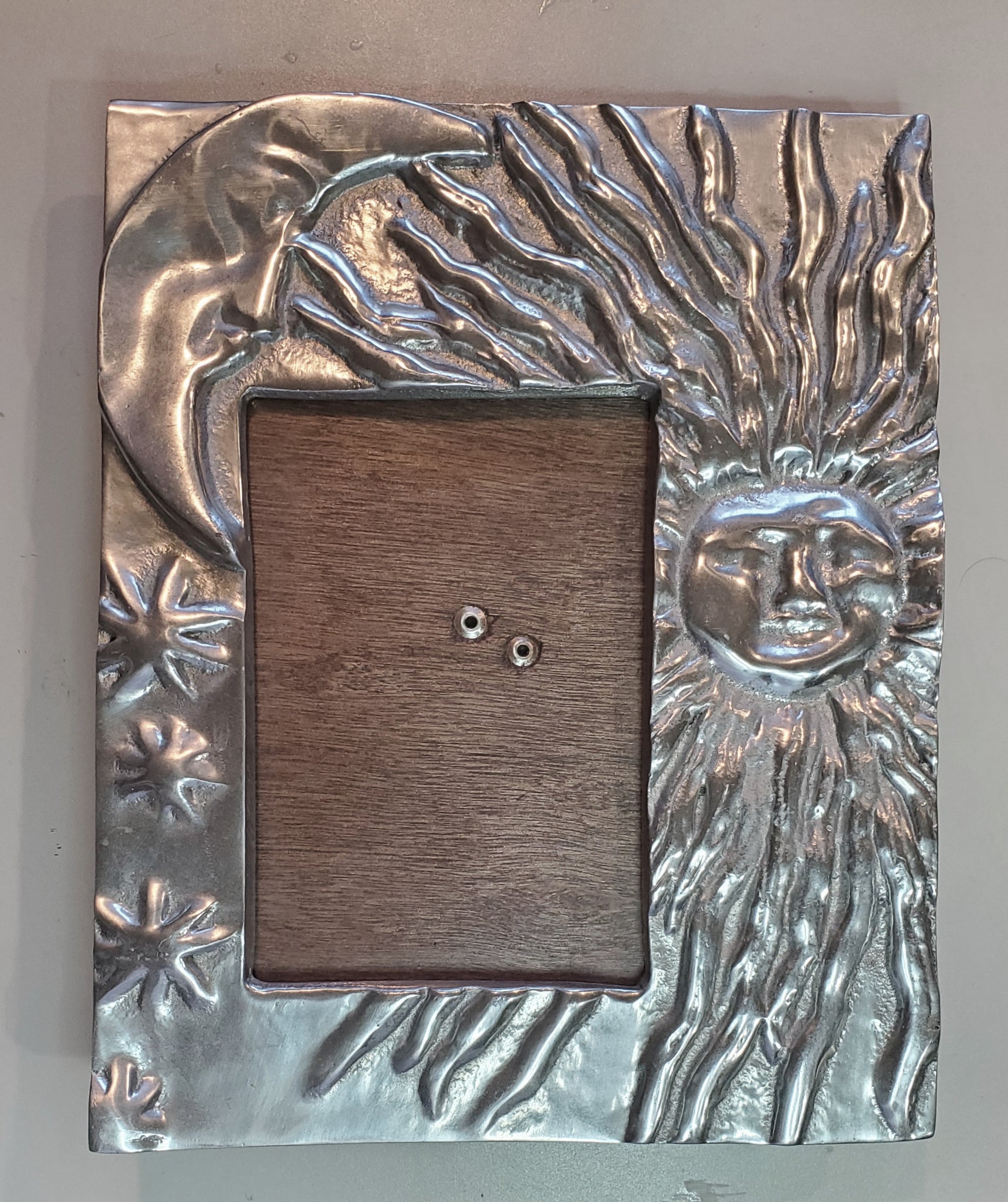 Vintage Metal Art Sun and Moon Mexican Picture Frame