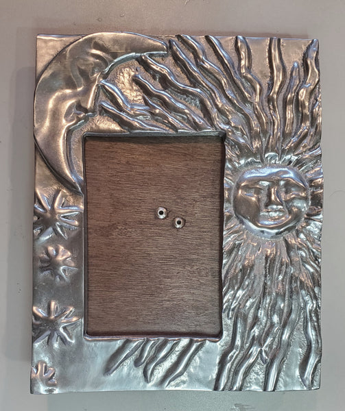 Vintage Metal Art Sun and Moon Mexican Picture Frame