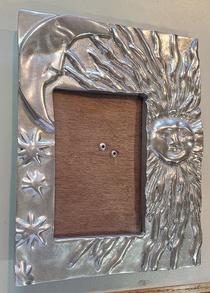 Vintage Metal Art Sun and Moon Mexican Picture Frame