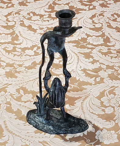 Vintage Bronze Frog Candlestick Holder