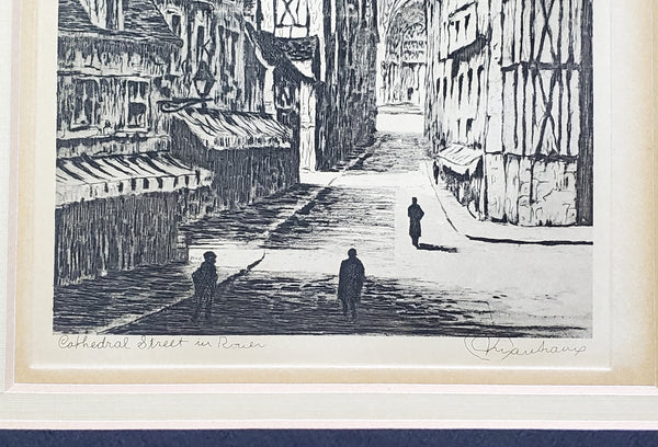 Vintage Framed Sample Greeting Card "Cathedral Street in Rouen"