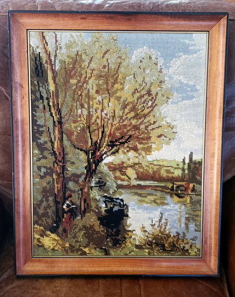 Vintage Needlepoint Reproduction of Corot Painting