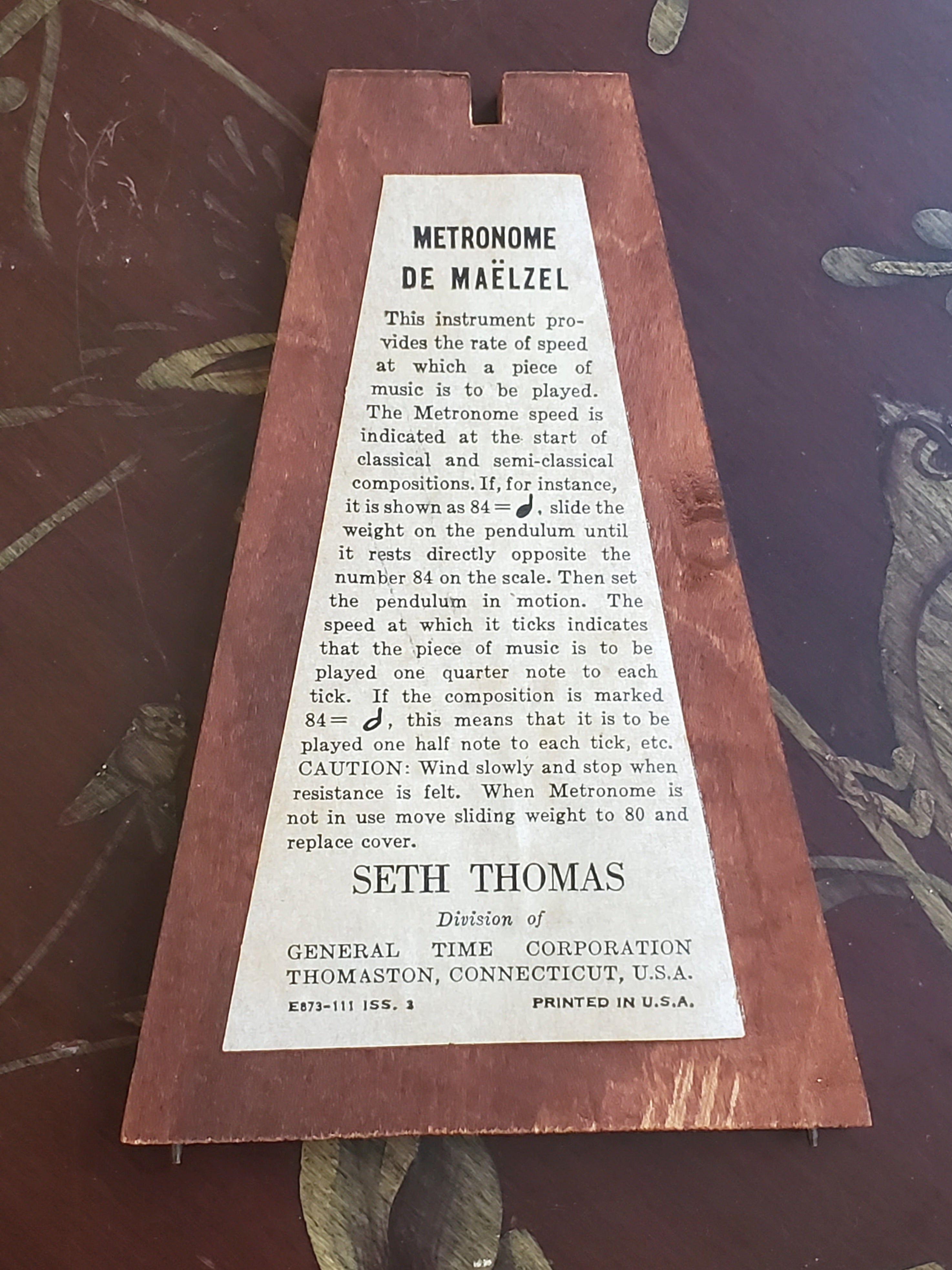Seth Thomas - Vintage Functioning Mechanical Metronome
