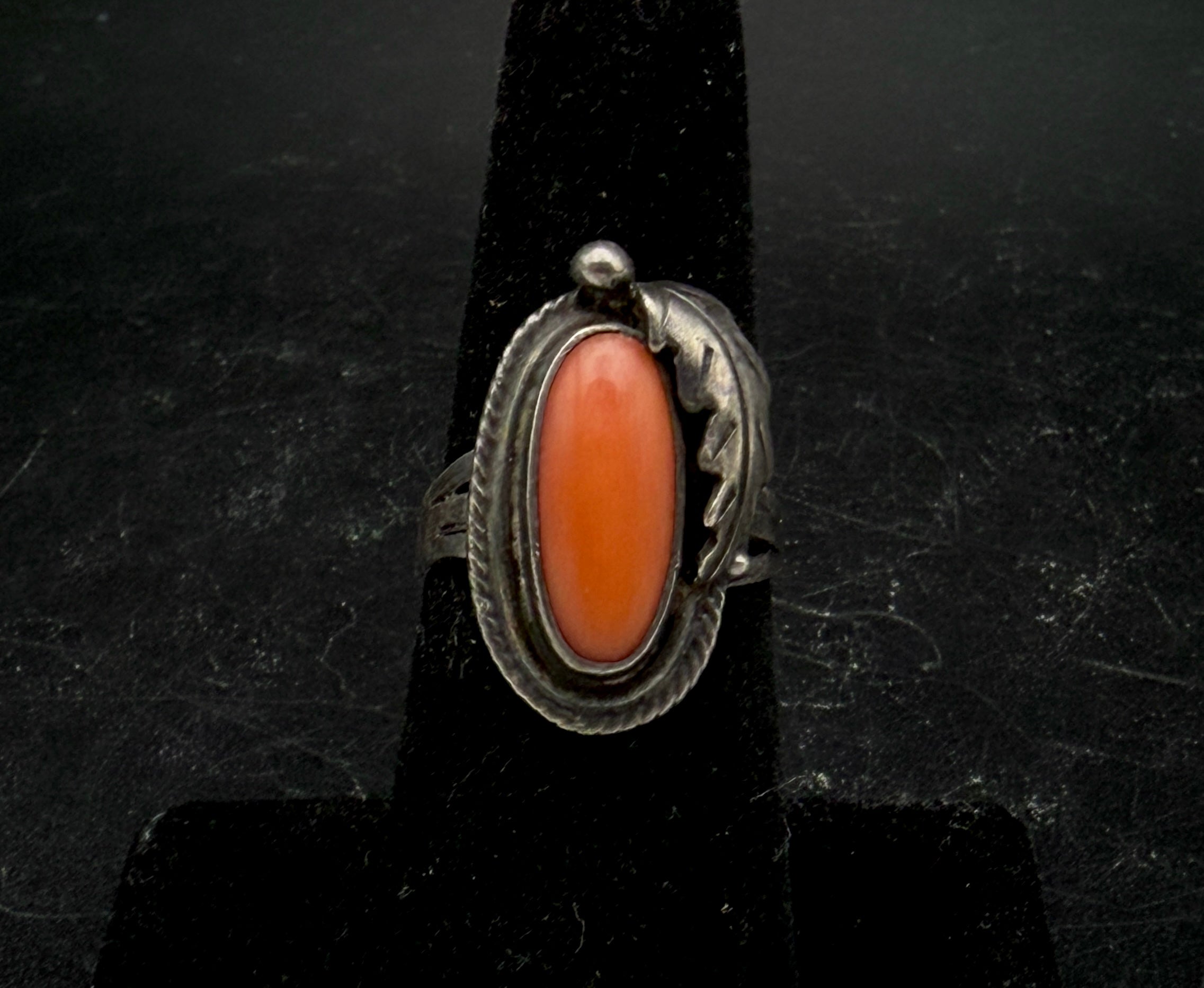 Vintage Coral Sterling Silver Handmade Ring - Size 6.5