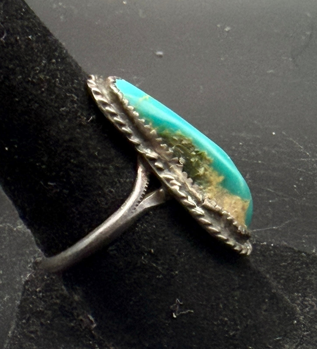 Vintage Handmade Green Turquoise Sterling Silver Ring - Size 8.5