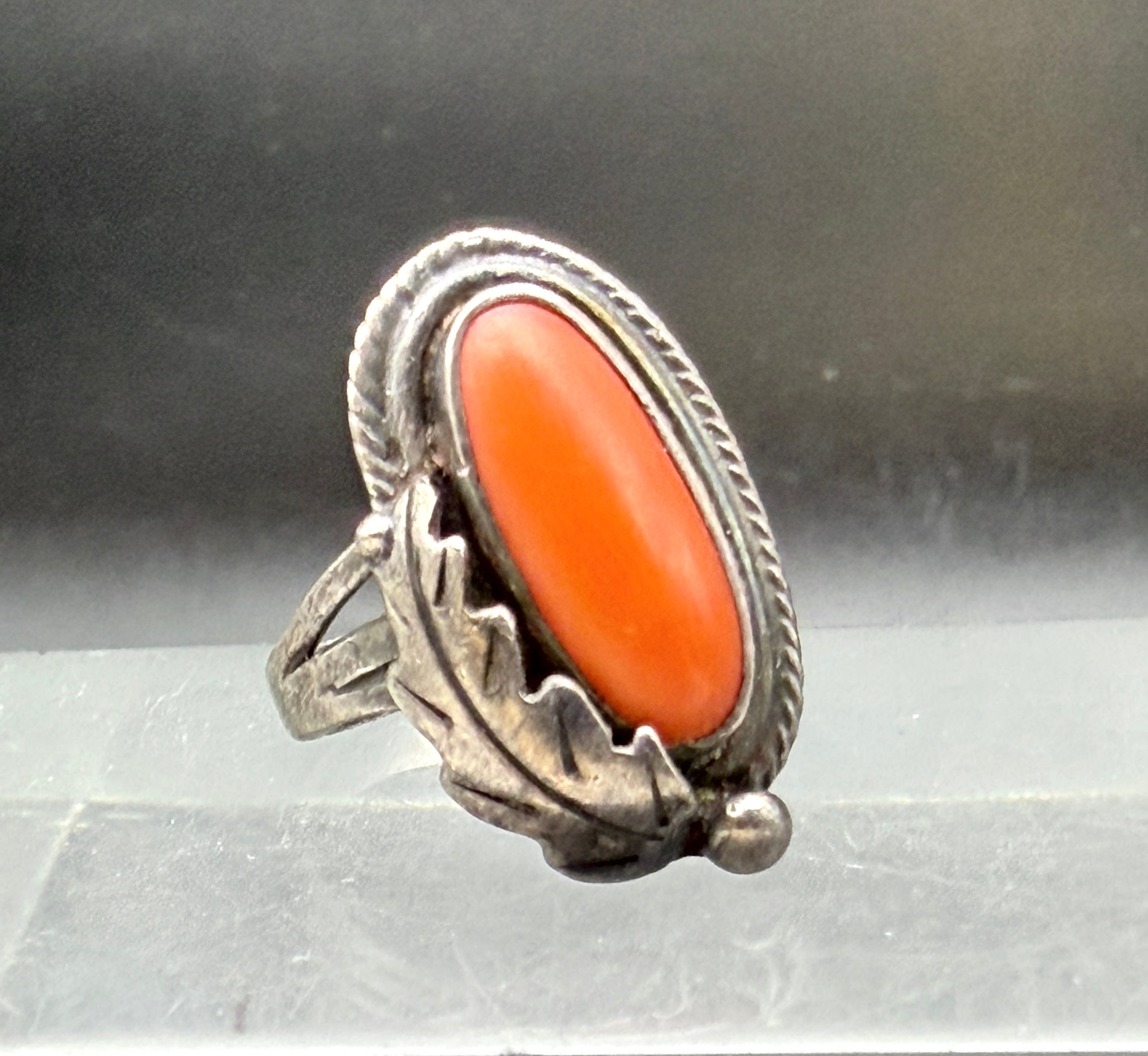 Vintage Coral Sterling Silver Handmade Ring - Size 6.5