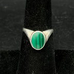 Vintage Malachite Inlaid Sterling Silver Ring - Size 6.5