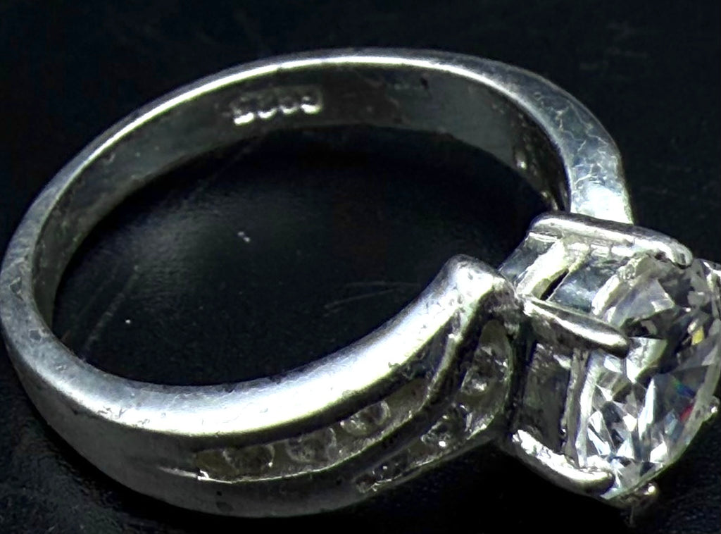 Vintage Cubic Zirconia Sterling Silver Bypass Ring - Size 9.25