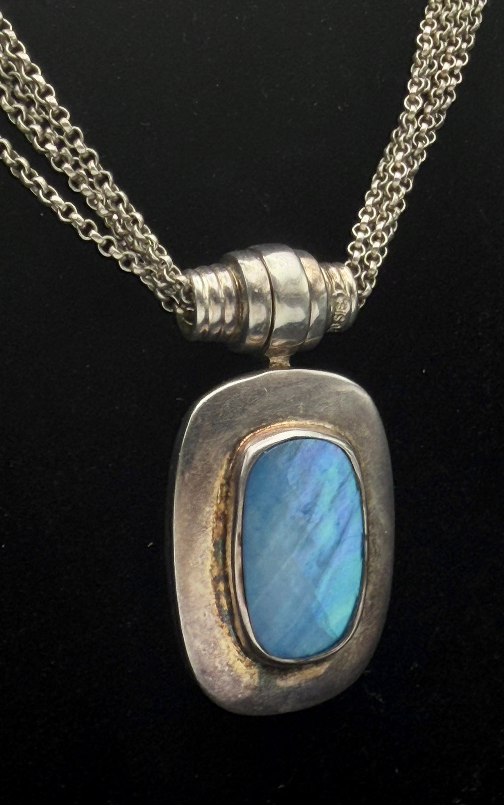 Joseph Esposito - Vintage Multi Chain Abalone Shell Snap On Pendant Sterling Silver Necklace - 17"