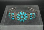 Vintage Handmade Zuni Floral Petit Point Turquoise Sterling Silver Cuff Bracelet