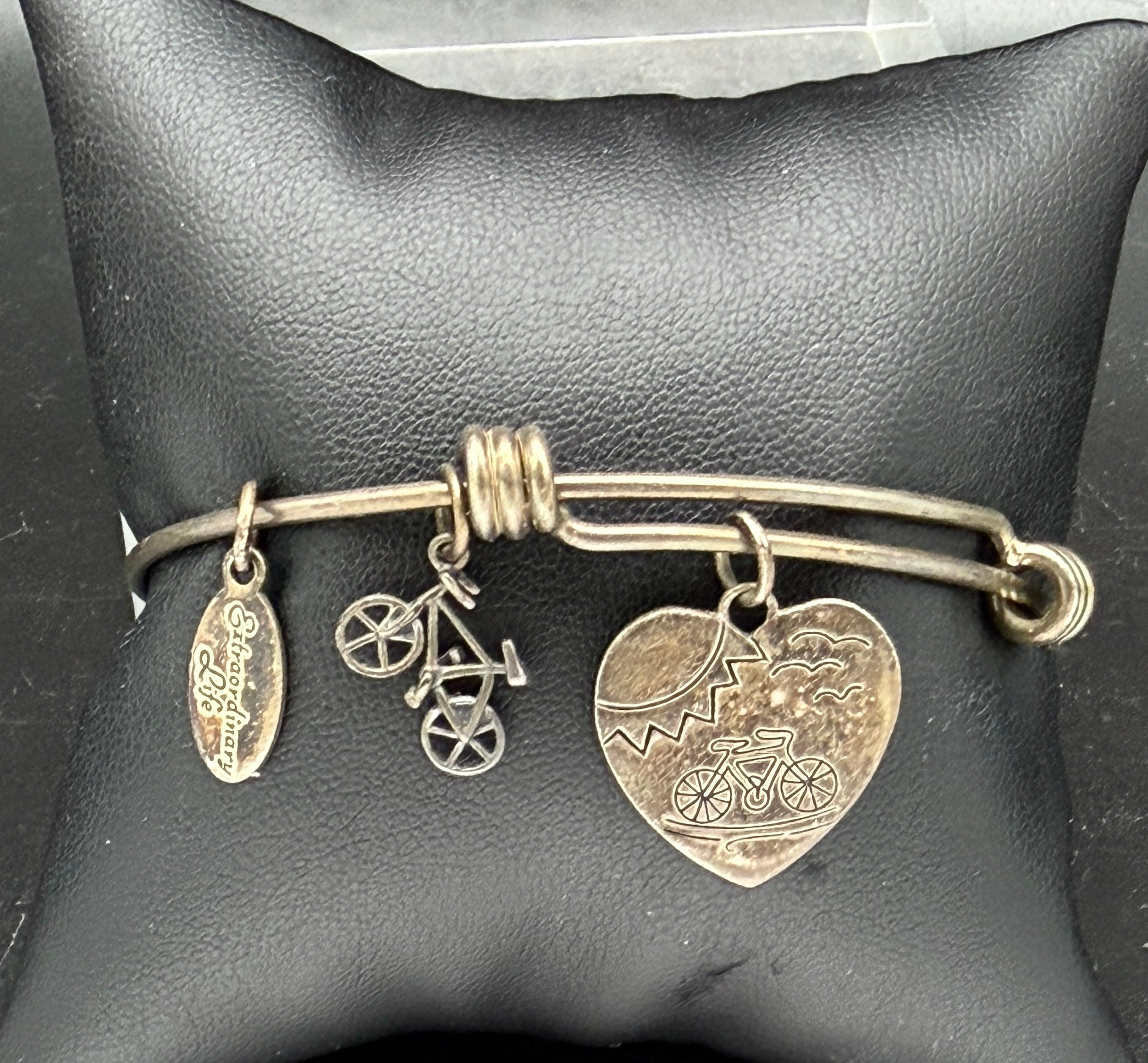 Extraordinary Life - Vintage Bicycle Charms Sterling Silver Adjustable Bangle