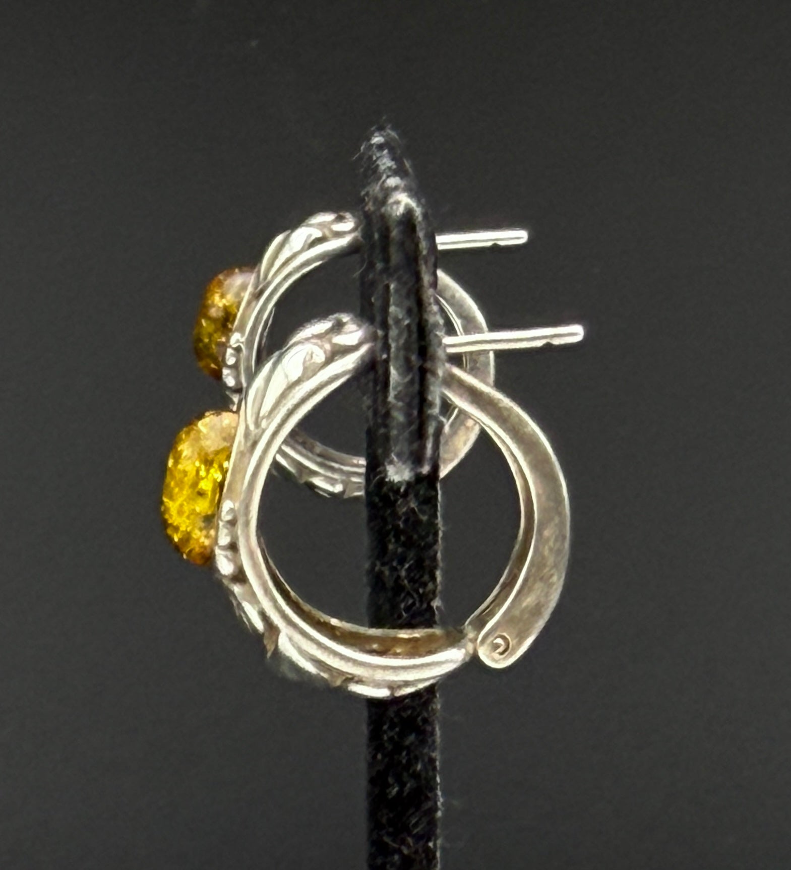 Vintage Amber Sterling Silver Huggie Earrings