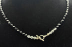 Vintage Faceted Black Crystal Bead Necklace with Sterling Silver Clasp - 17.5"