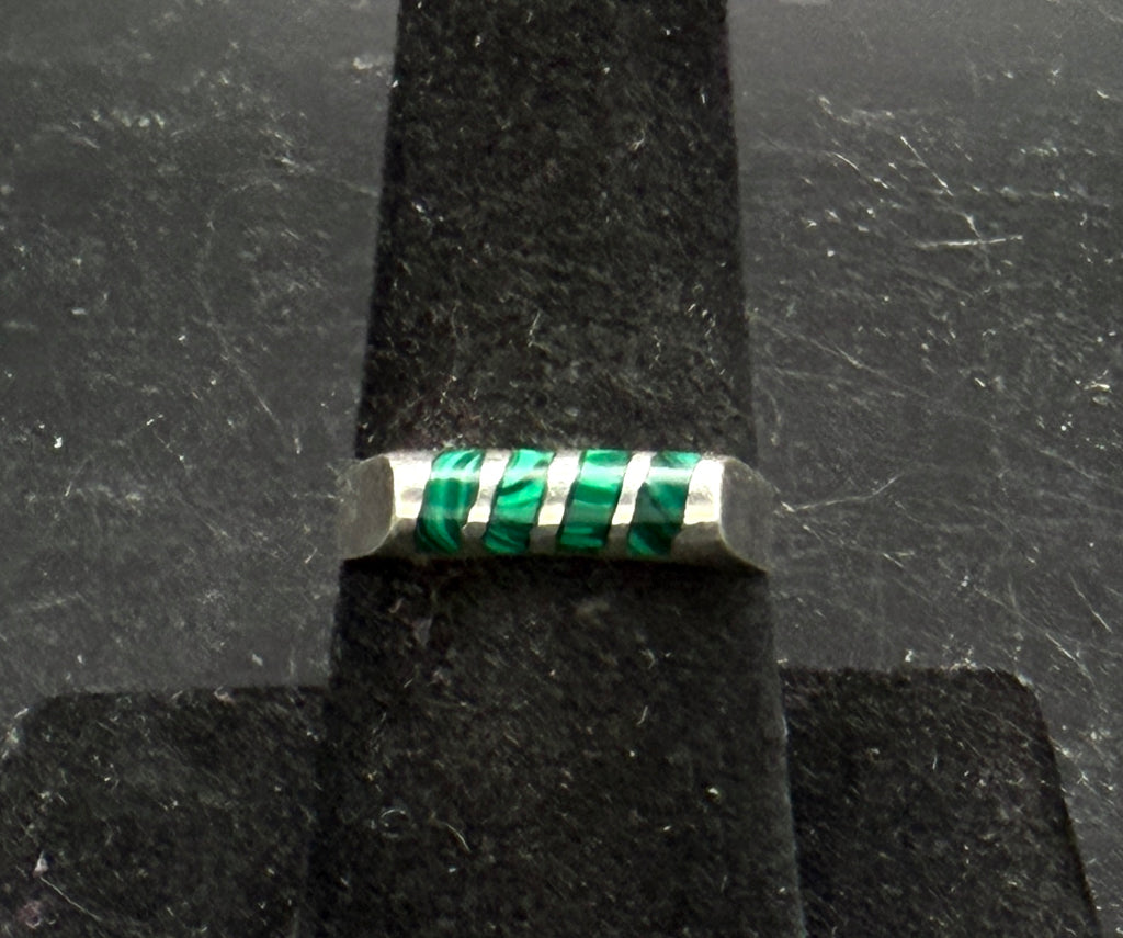 Vintage Artisan Sterling Silver Imitation Malachite Ring - Size 8