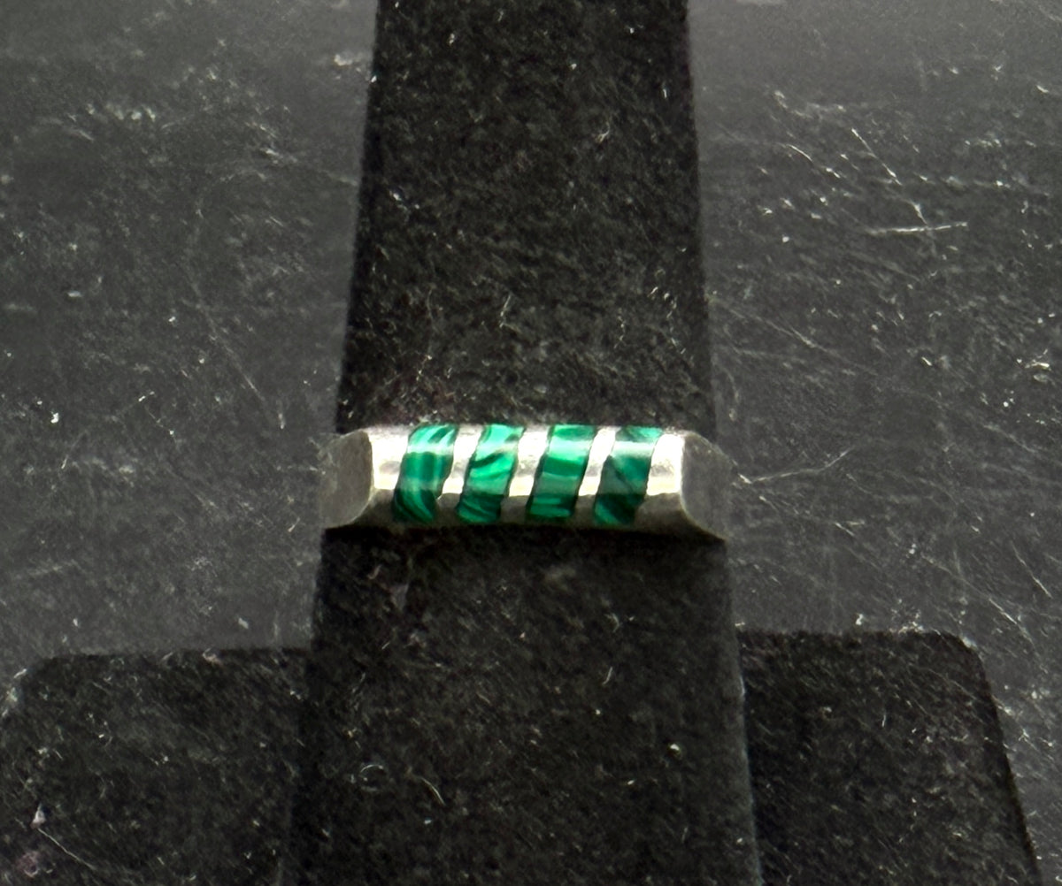 Vintage Artisan Sterling Silver Imitation Malachite Ring - Size 8