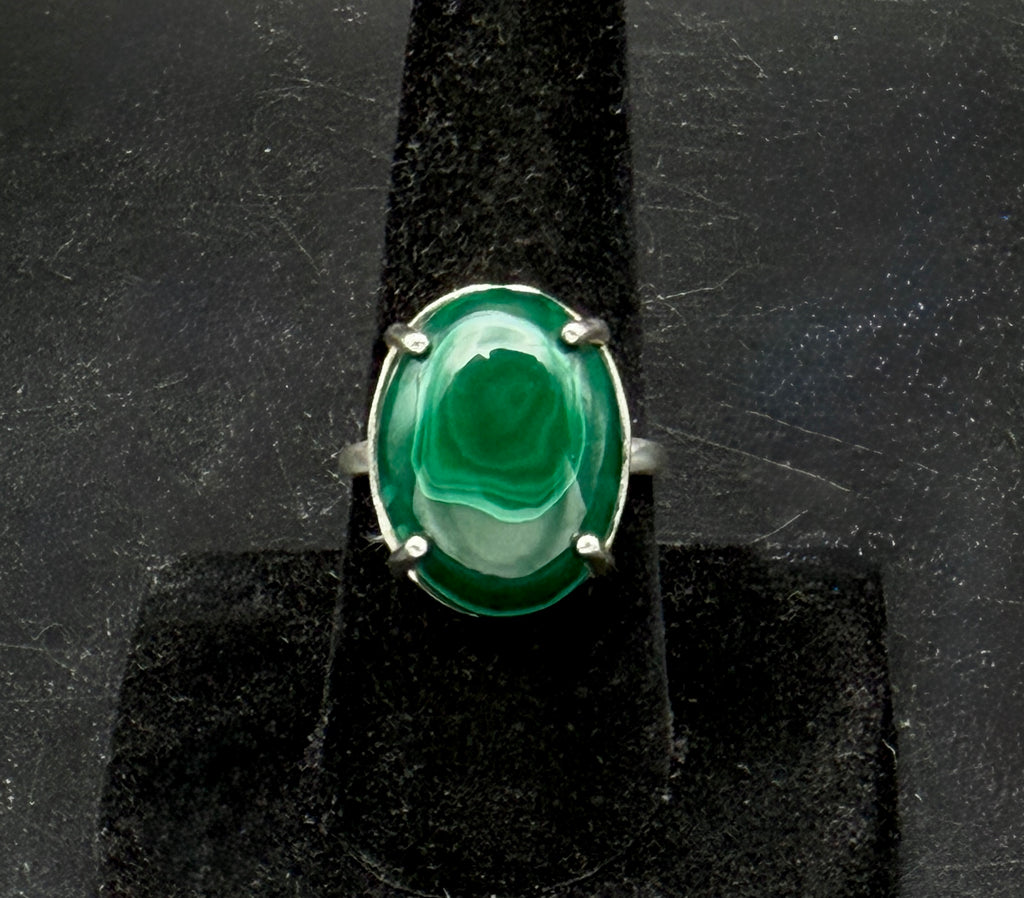 Vintage Malachite Sterling Silver Ring - Size 8