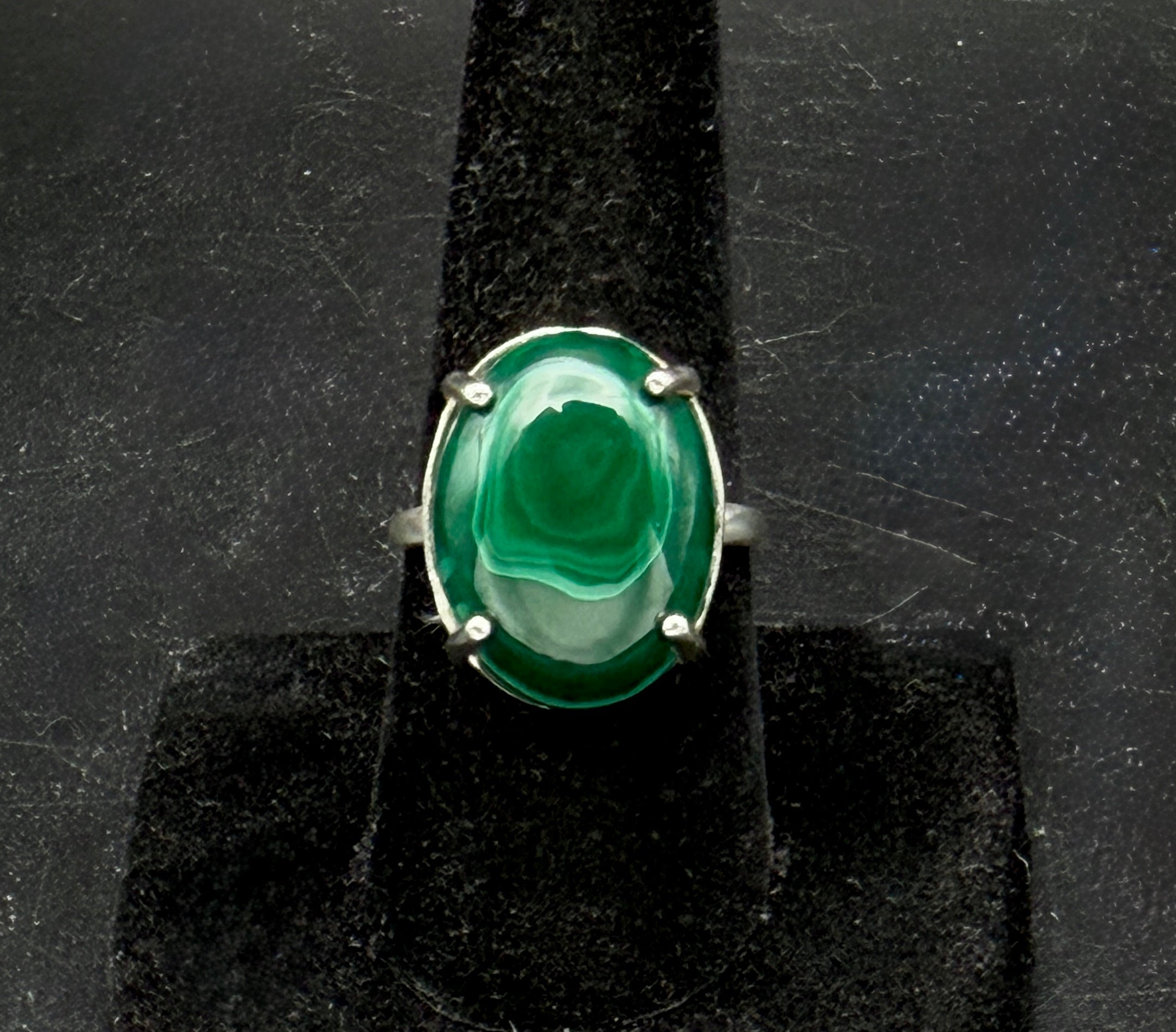 Vintage Malachite Sterling Silver Ring - Size 8