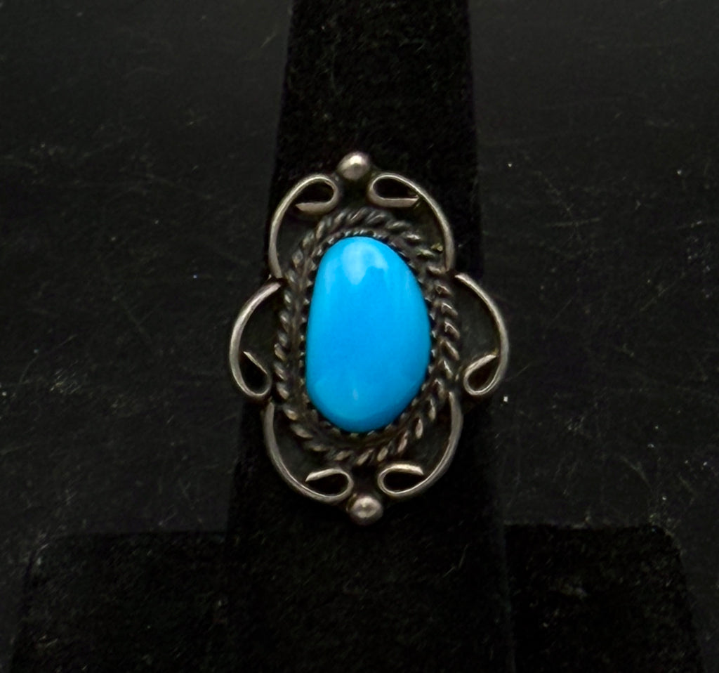 Vintage Handmade Turquoise Sterling Silver Ring - Size 6.5
