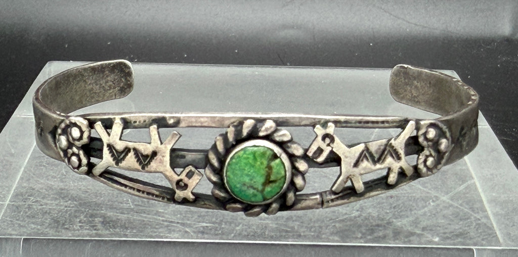 Vintage Handmade Turquoise Sterling Silver Cuff Horse Bracelet